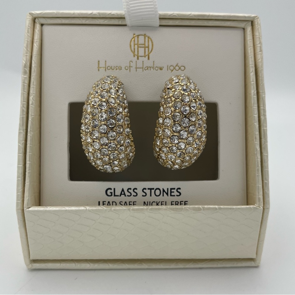 House of Harlow 1960 Gold Tone with Glass Stones Hoop Earrings
